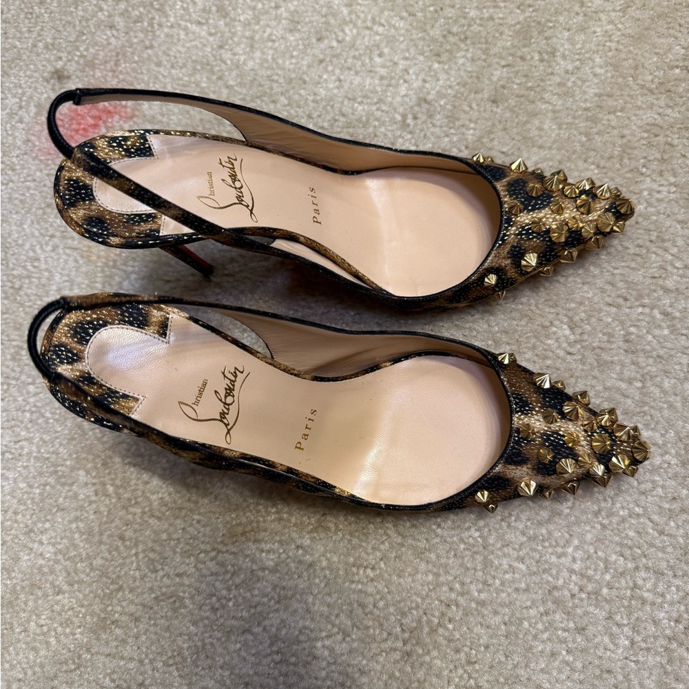 Christian Louboutin Leopard-Print Slingback Pumps with Gold Spikes
